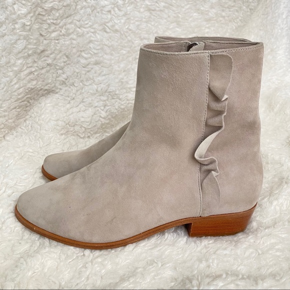 Joie Suede Ruffle Ankle Bootie NWOT 36.5 Pale Grey - Picture 11 of 16